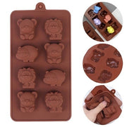 8-piece bear, hippopotamus, lion animal chocolate mold DIY silicone cake baking tools baking tray and baking mold