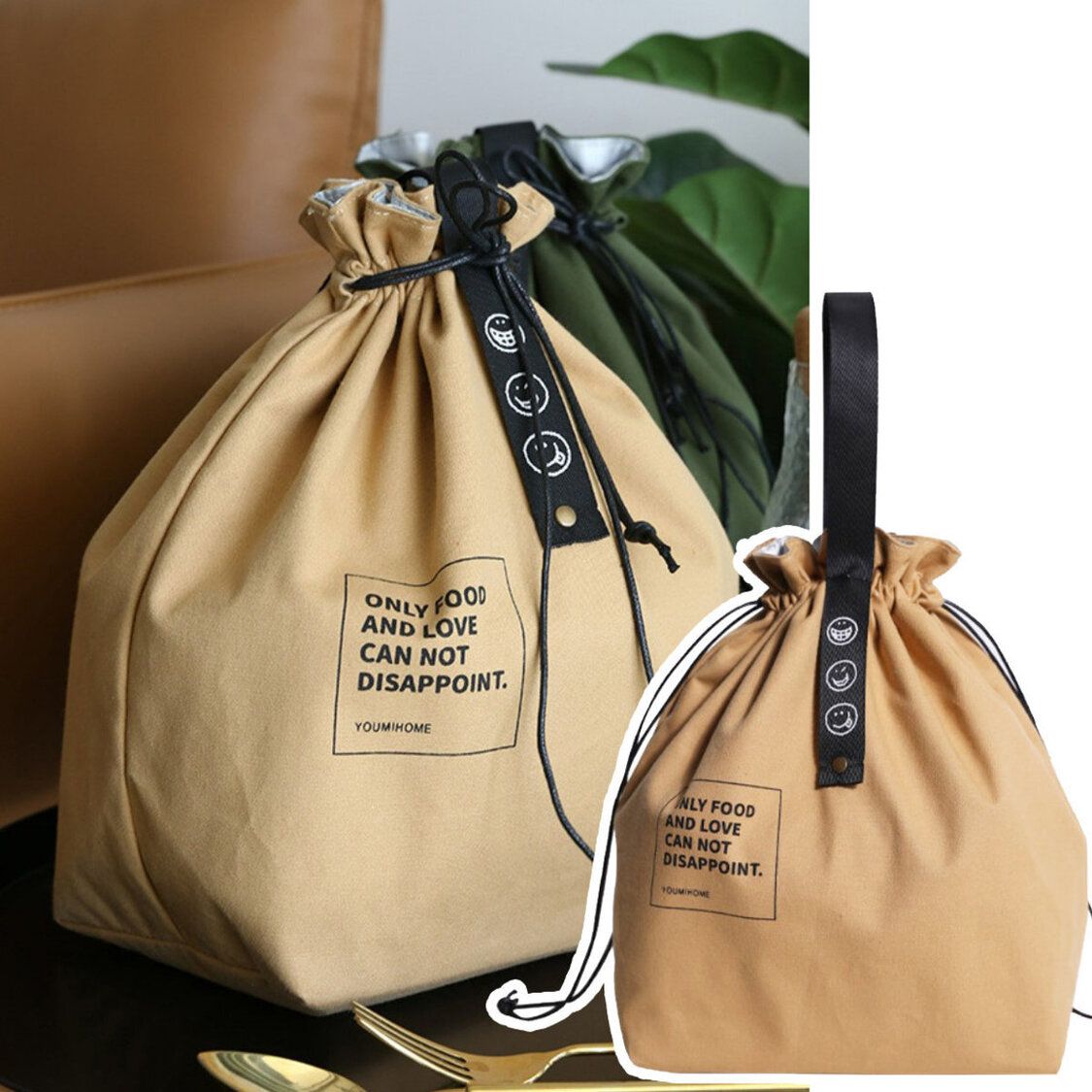 Japanese simple zippered webbing insulated rice bag lunch bag meal bag  Japanese cotton and linen industrial canvas picnic lunch bag