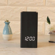 多功能木紋竹LED時鐘/溫度計/日期筆筒 - 黑木 收納 文具