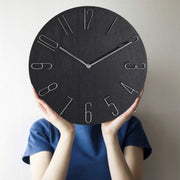 14-inch Nordic black wood grain three-dimensional embossed wall clock simple wall clock living room silent wooden clock 35cm x 35cm