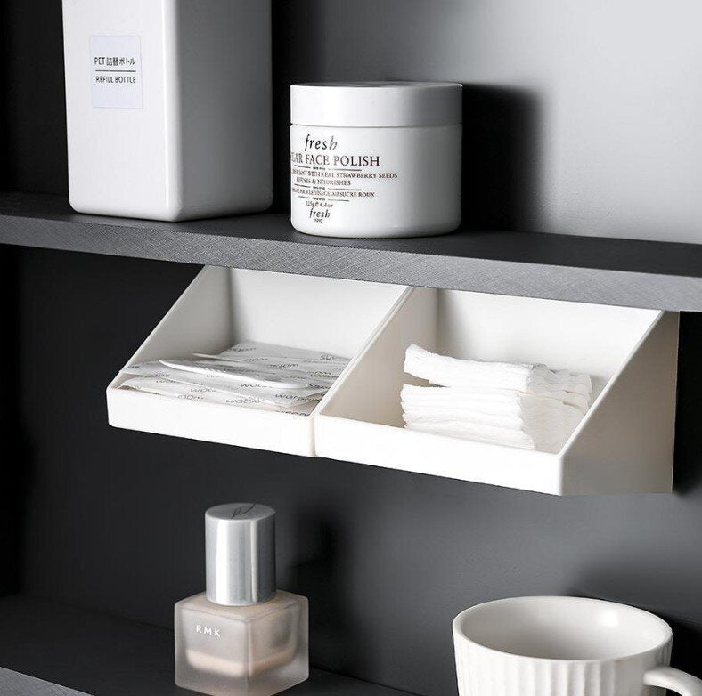 日式斜面鏡櫃收納盒 分層置物架 隔板首飾小物收納盒 無印風無痕收納盒