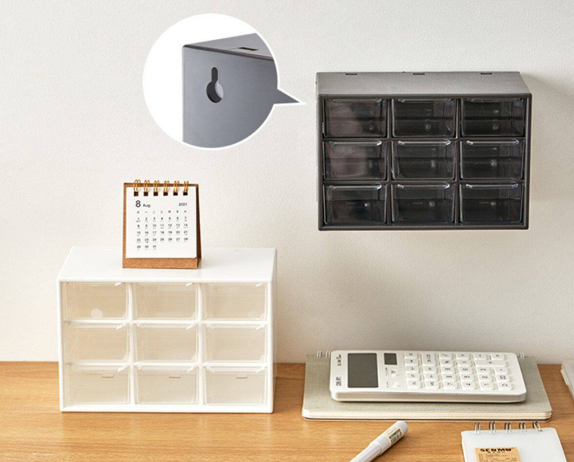 KM日本抽屜式首飾儲物盒 桌面小物整理格 9格小號收納盒