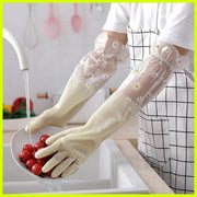 Beam mouth household cleaning dishwashing rubber latex gloves, anti-splash clothes, durable and high toughness household/dishwashing rubber gloves, household gloves x 1 pair (M/beam mouth/yellow flowers)