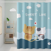 180x200cm Japanese extended version waterproof printed shower curtain (Cat Love) Curtain Light Blocking Isolation Fabric