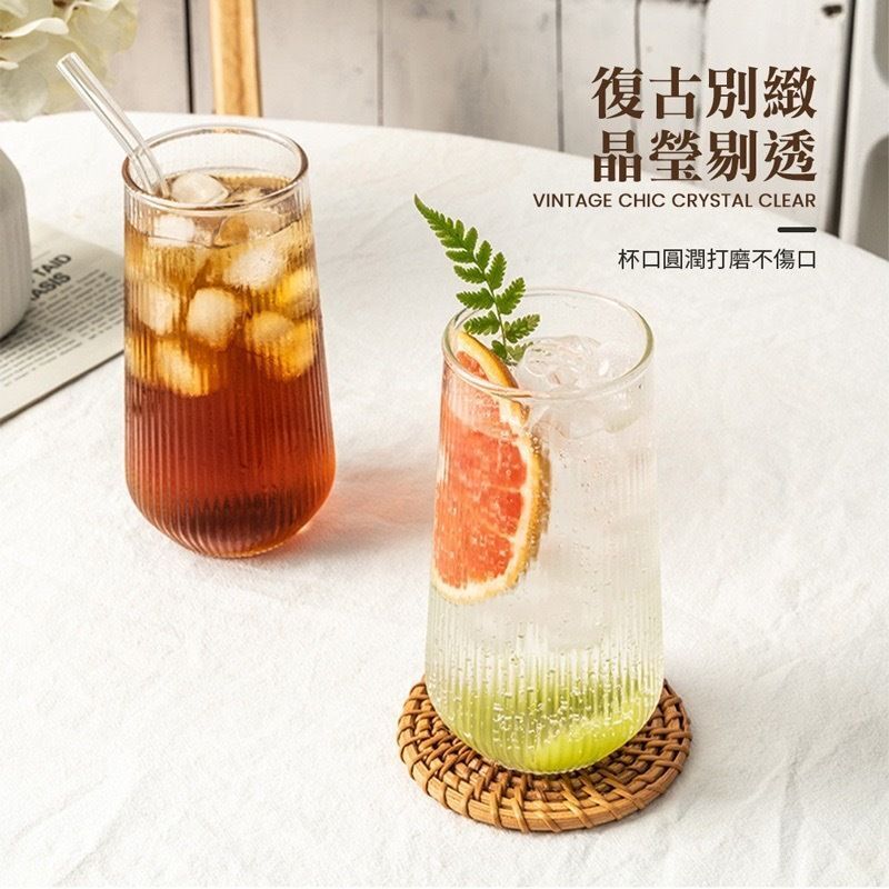 500ml 直紋玻璃杯 條紋玻璃杯 耐熱 耐冷 高款玻璃杯 水杯 咖啡杯 復古杯 條紋杯(條紋款/500ml)- View 6-ManyMart 萬嚟買