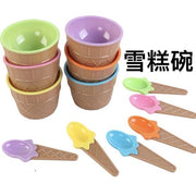 雪糕碗 湯匙 甜點教具 甜點碗 冰淇淋碗 史萊姆配件 鬼口水碗 玩具碗 甜點碗(天藍色/配雪糕匙)