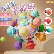 寶寶手抓球 固齒器 嬰兒磨牙棒 安撫情緒 益智玩具 抓握訓練 按摩牙膠 耐高溫消毒曼嬰兒玩具(顏色隨機//送透明盒裝+防丟繩)
