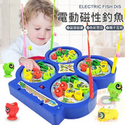 兒童多功能電動釣魚盤 電動釣魚 磁性釣魚玩具 電動釣魚玩具 電動磁性釣魚 四盤釣魚盤 (電動磁性款/顏色隨機 )
