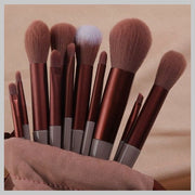 Milk Tea Color 13-Piece Portable Makeup Brush Set for Beginners - Face Brushes, Eye Brushes, Eyeshadow Brush, Foundation Brush, Blush Brush