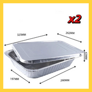 【2-Pack】Rectangular Aluminum Foil Baking Pan (Thickened with Lid) 3500ML Aluminum Foil Tray for Baking, Grilling, BBQ Parties, Air Fryer Baking Pan, Grilling and Baking Aluminum Foil Bowl, Household Oven Aluminum Foil Container, Oven Aluminum Foil