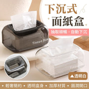 輕鬆抽取底部!日式下沉式紙巾盒|自動下沉設計 剩餘紙量可視 容易開蓋補充 加厚大容量|家用汽車用桌面紙巾收納盒 客廳茶几透明衛生紙盒 抽取式紙巾 舒潔健力氏軟抽紙巾紙 軟包面紙 紙巾盒 套(透明白)