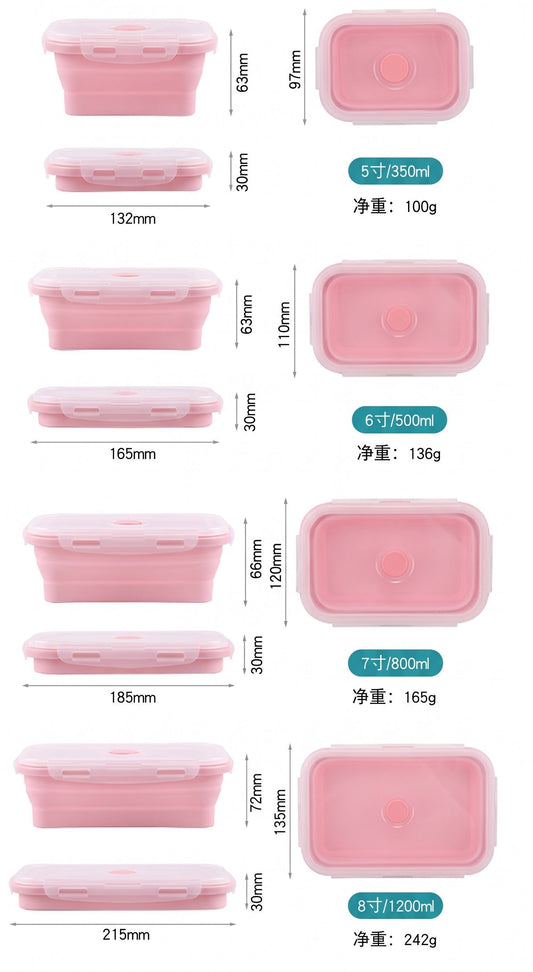 【全套4種規格】粉色摺疊矽膠飯盒4件套|微波爐適用 返工帶飯 露營野餐 慳位收納 伸縮保鮮盒- View 2-ManyMart 萬嚟買