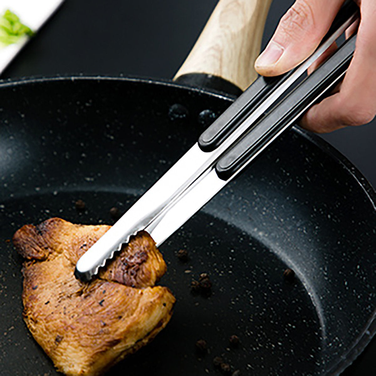 黑色-不鏽鋼烘焙食物夾 氣炸鍋 燒烤夾 焗爐夾 煎牛排 夾麵包 燒肉夾 冰夾 方糖夾 麻辣燙 蔬菜夾 燒烤油炸