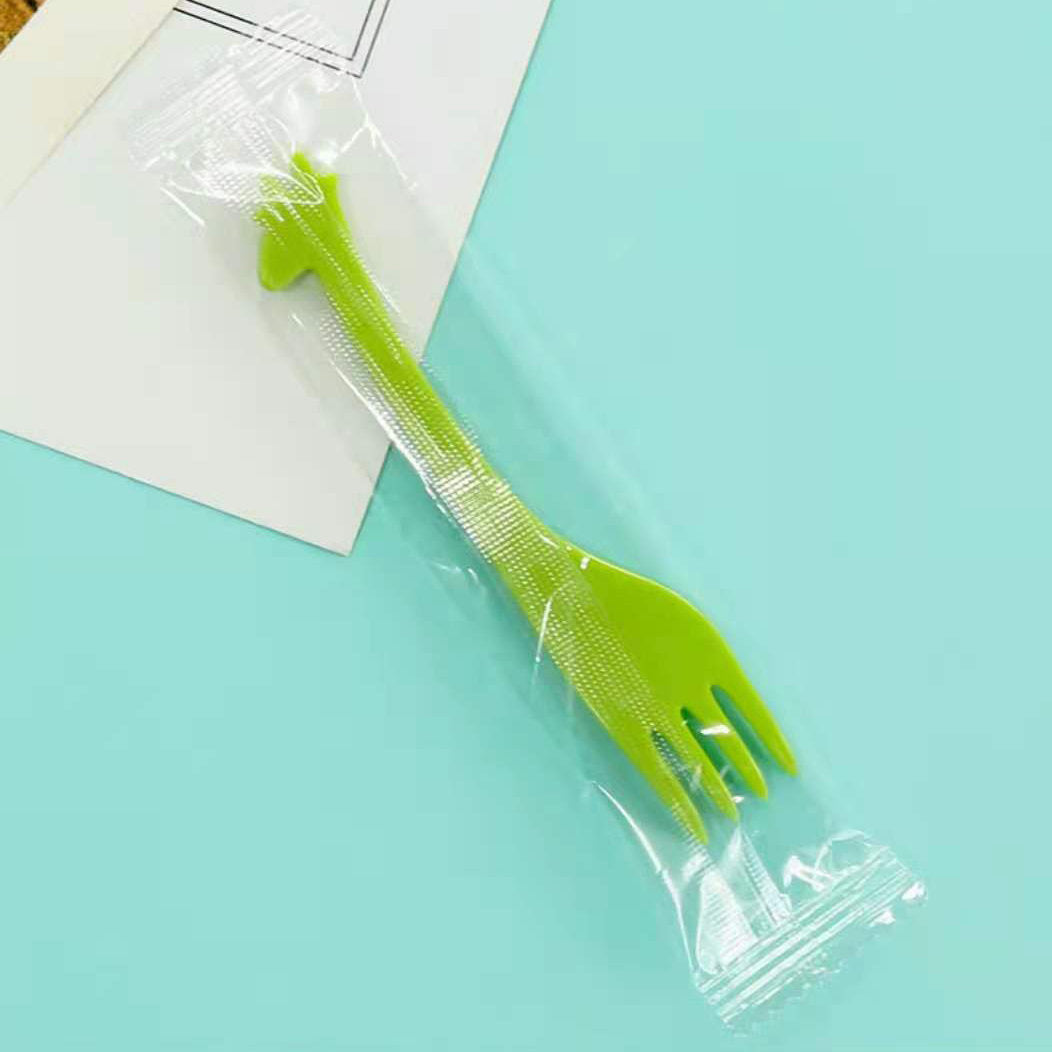 100枝 獨立包裝綠色卡通 水果叉 水果籤 膠叉 彩色水果簽 點心蛋糕叉 果沙拉簽 點心簽 塑膠叉 多色水果叉 五彩果簽 甜品小叉子 可愛迷你水果簽 家用小叉子 兒童果叉 牙籤 即棄湯匙 叉