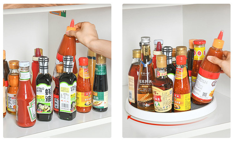 廁所旋轉式置物碟架廚房旋轉式調味料架調味碟置物碟架醬油鹽糖醬料收納廚房雪櫃整理必備神器 旋轉式 調味料收納置物架