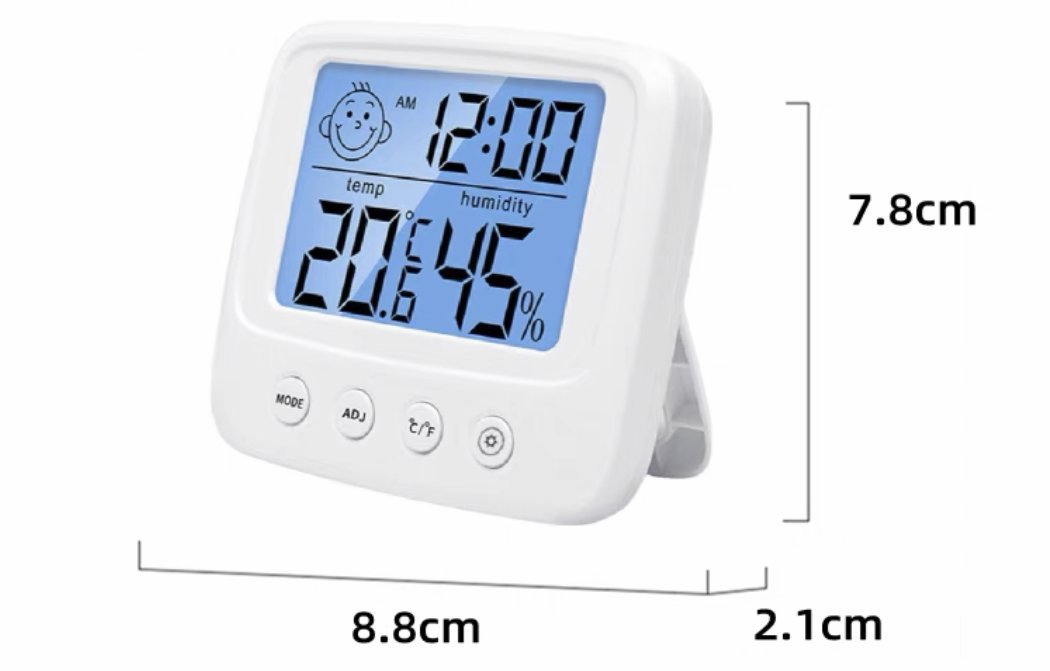 升級款 座枱室內室外溫度計濕度計電子鐘 超薄 汽車溫度濕度計 便攜式實時時鐘 高精度嬰兒房必備 防潮防濕疹 浴室鐘 有燈
