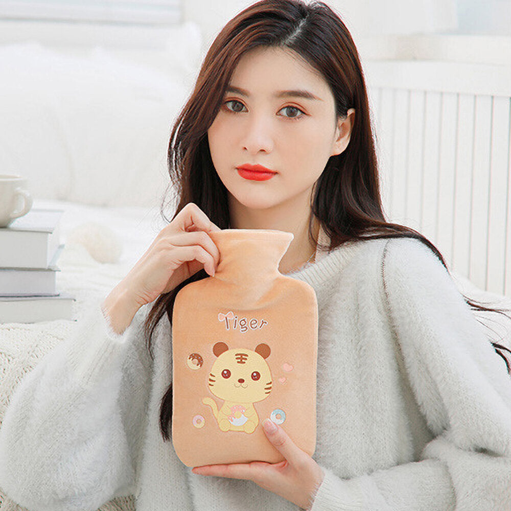 1000ml 粉紅色 暖水袋 保溫袋 可拆式絨套 橡膠內膽 持久保暖 熱水袋 可愛卡通圖案暖水袋