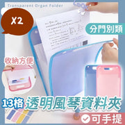2 x 13-Compartment Expanding File Folders (Blue + Pink / Set of 2 / with stickers)