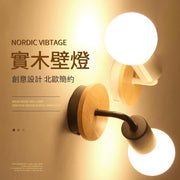 Nordic simple iron solid wood wall lamp bedroom bedside lamp log wall lamp study corridor living room creative lamp (white) night light sensor lamp