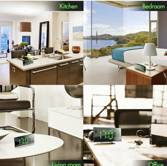 創意 LED曲面化妝鏡電子鐘 大屏幕時鐘 鏡子鐘 鬧鐘 電子鐘