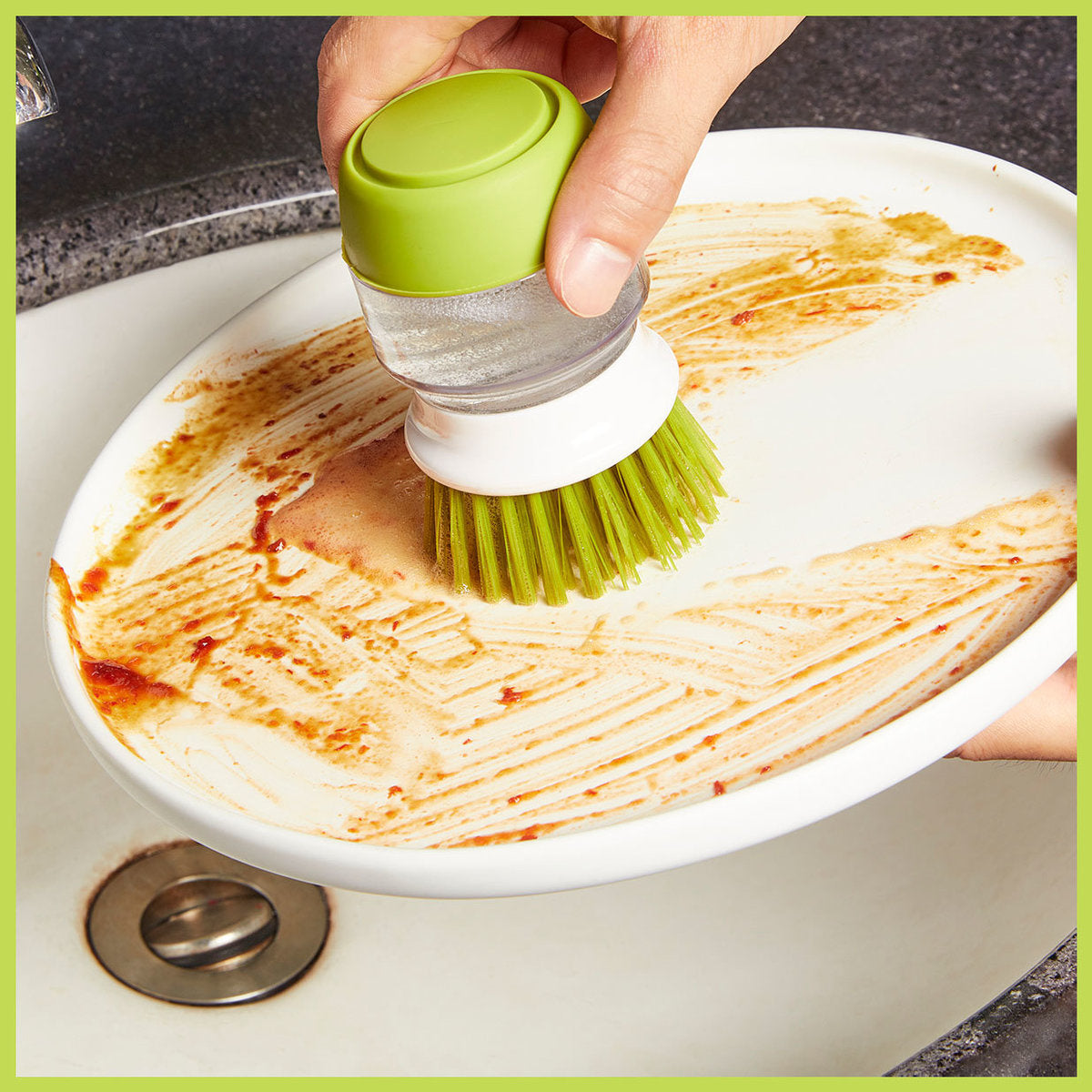 創意廚房梘液刷連底座 (綠色)