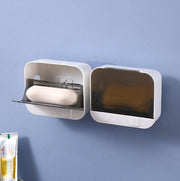 Creative wall-mounted flip-top soap dish bathroom bathroom non-punch soap box fashionable dust-proof soap dish gray and white soap dish tray