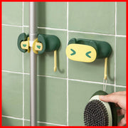 Cute Emoji Mop/Broom Holder - No-Drill Strong Adhesive Wall Clip, Multi-Functional Mop Clip Hook, Mop Hook (Green, 1 Piece) Hook