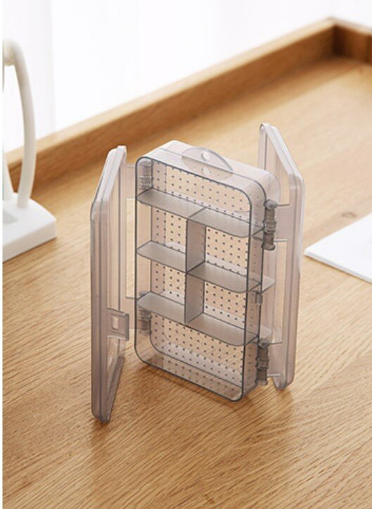 日式雙層首飾收納盒 塑料分隔飾品整理小盒子方形隨身儲物透明款