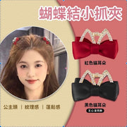 2隻 可愛貓耳朵蝴蝶結 迷你小抓夾 側邊瀏海髮夾 爆款髮飾 可愛皇冠蝴蝶結髮夾(黑色+紅色 貓耳朵蝴蝶結/2隻套裝)