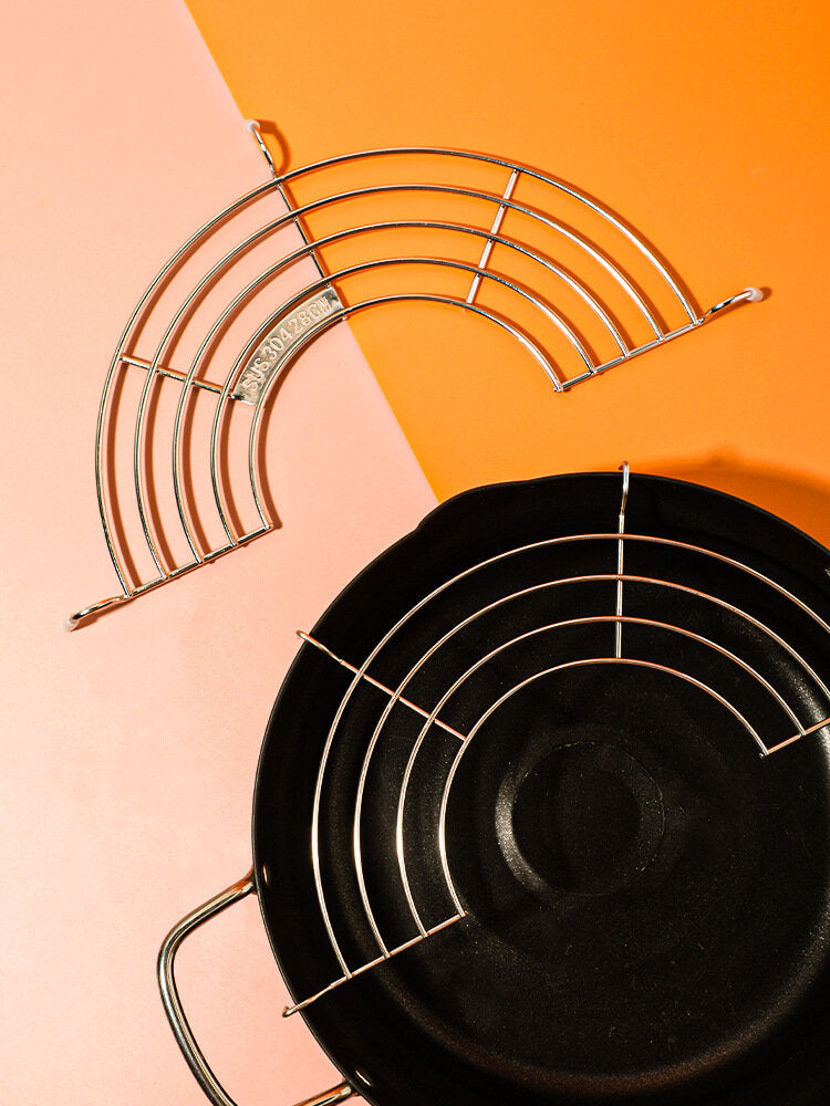 不銹鋼瀝油架家用炸油條鍋邊控油廚房炸鍋半圓形鍋邊省油架子-20cm 雙耳煲