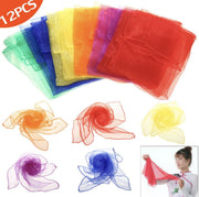 12 pieces of solid color chiffon small scarf performance dance square scarf candy-colored windproof sandbag head scarf sailor dance scarf dance kindergarten gauze scarf candy-colored small silk scarf