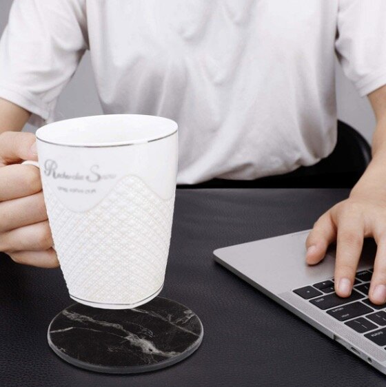 白色 大理石紋杯墊 雙面皮革防燙咖啡啤酒茶杯墊 杯墊