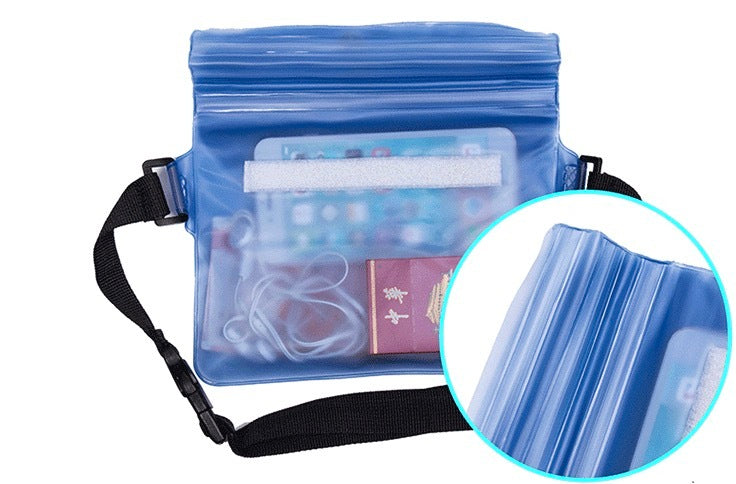 戶外沙灘潑水節手機防水袋 三層密封收納防水腰包 -藍色