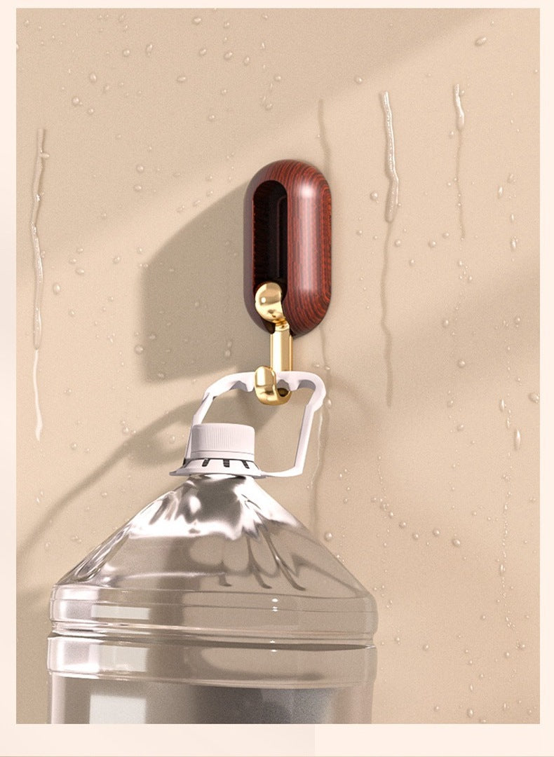 仿木紋萬能掛鉤 免打孔可旋轉可折疊掛勾 玄關鞋櫃置物架鑰匙辦公室門後掛衣服免釘鉤 強力粘膠牆壁掛牆上承重無痕貼鉤牆面免打孔鉤子粘鉤(4個裝;胡桃木色)