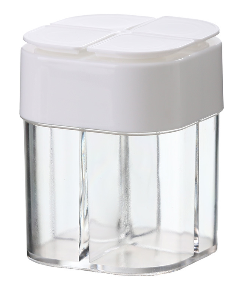 四格廚房料調瓶 日式帶蓋調味盒 分格戶外燒烤佐料瓶子-白色