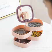 New style rotating four-layer jewelry storage box with cosmetic mirror, portable mini small exquisite desktop children's jewelry box