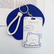 Card holder, cute ID card protective cover, Octopus card holder, student ID card, credit card, employee ID card, restroom card holder, residential card holder, club card holder, convenient bear card holder + white rope (hard shell version) card holder