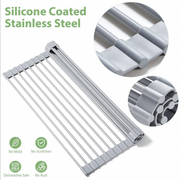 Silicone all-inclusive stainless steel kitchen foldable drain roller curtain drain rack (grey) kitchen hanging rack storage rack