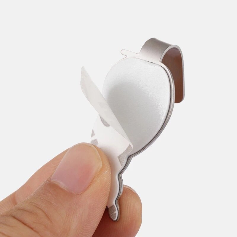 2個自粘勾子貓圖案存儲架用於浴室廚房衣架壁掛式門上的毛巾架-銀色