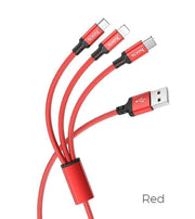 HOCO iPhone Lightning Android TypeC 3合 1 一拖三加粗防拉址充電線芭蕉扇充電 一拖三 一開三