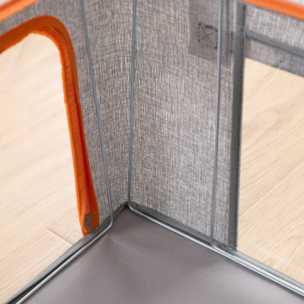 24L 灰色大視窗收納箱 透明視窗 可折疊棉麻布藝儲物箱 收納 衣物箱 儲物籃 衣服被子玩具整理箱 S