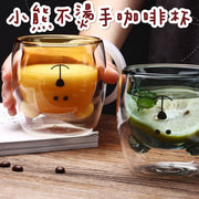 Bear birthday gift, Christmas gift, wedding gift, couple cup, double-layer anti-sway, non-scalding glass cup, coffee cup (light yellow), water cup
