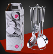 Seven-piece stainless steel kitchenware set with round tube handle gift kitchenware Seven-piece stainless steel kitchenware set complete set of household kitchen supplies