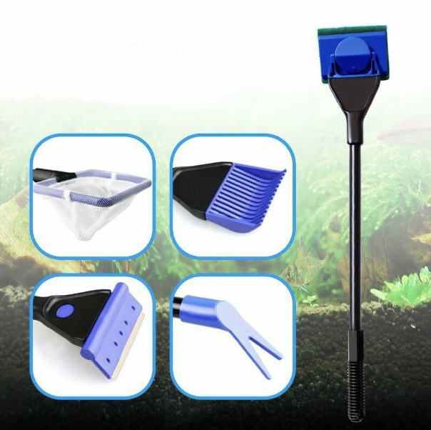 鱼缸玻璃清洁刷子水族箱工具渔捞水草夹刮藻刀五合一清洁套装鱼缸清洁用品