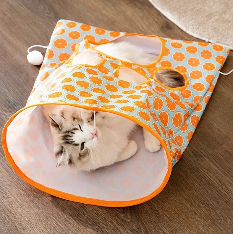 "Rustling" rattling paper cat tunnel toy with fur ball for cats of all ages, adult cats and kittens, cat noise relief toy, fun self-entertainment drill hole shuttle educational tunnel pet toy (green hedgehog model)