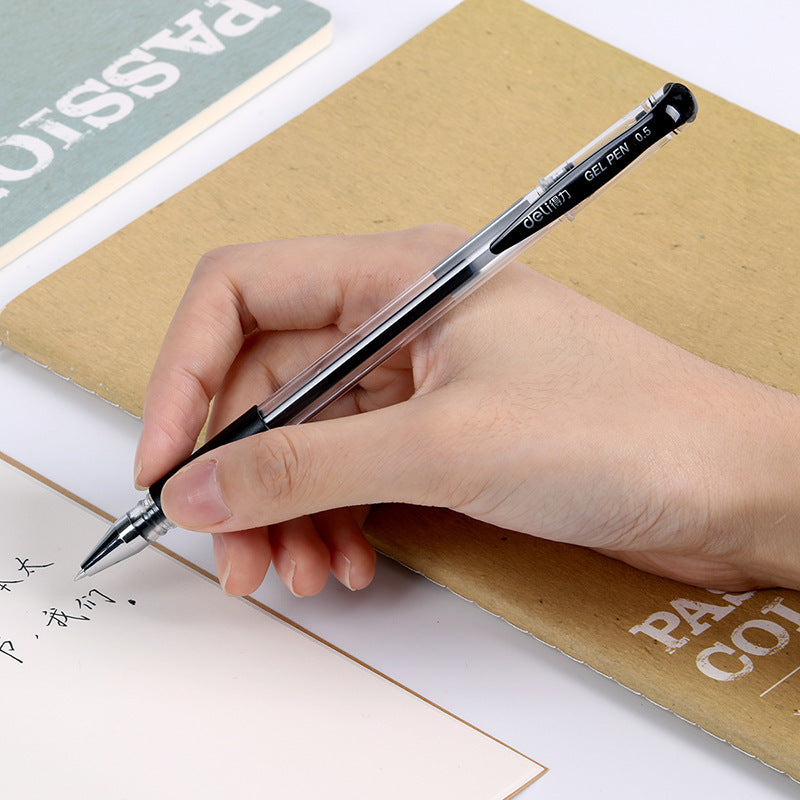 得力文具6600es水筆0.5mm中性筆辦公用0.5碳素筆水筆簽字筆 黑 12支一套 原子筆