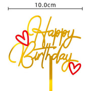 Birthday cake card Happy Birthday Golden red heart birthday card baking DIY