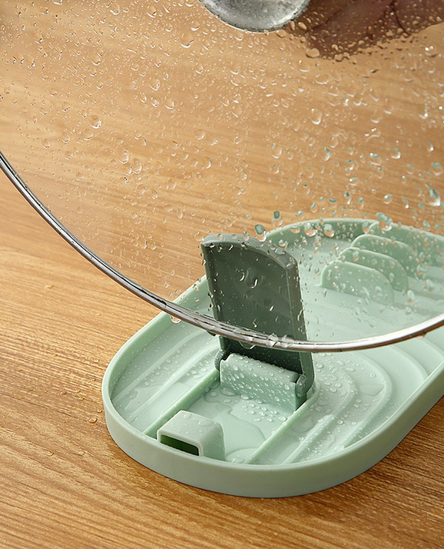 日式 多功能煲蓋架 湯勺墊擱物 擱勺 置物器 打蛋器架 鍋蓋 多功能防燙架 整理架 鍋鏟置物架 耐熱 防滑瀝油餐具墊 廚具 (綠色)