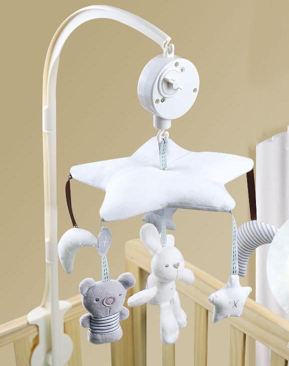 兒玩具五角星毛絨兔子熊旋轉音樂床頭鈴八音盒床鈴