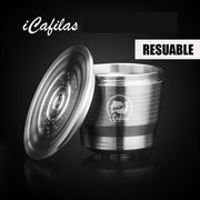 iCafilas 不銹鋼 可填充濃縮咖啡 Nespresso 咖啡過濾器膠囊殼 帶塑料勺 環保先鋒 不銹鋼可重用咖啡膠囊與配件,不含 BPA 咖啡壺